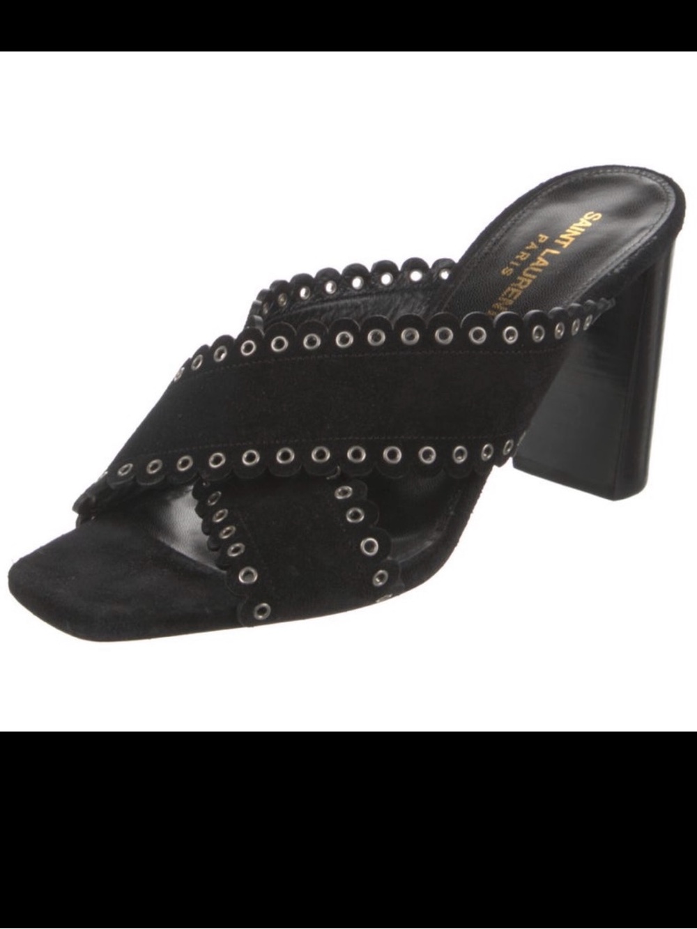 Saint Laurent Black Suede Grommet Mule Heel